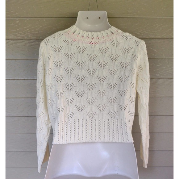 En Creme from Anthropologie Womens Ivory Open Cable Knit Crop Top Sweater Size M - Picture 3 of 4